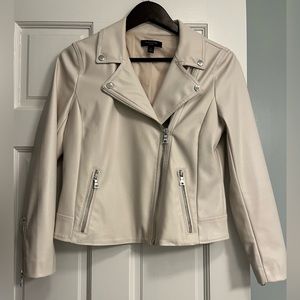 Ann Taylor White Faux Leather Moto Jacket